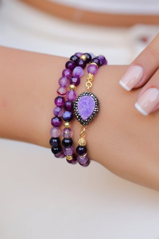 3 pulseiras folheadas a ouro fino amarelo  - Ágatas