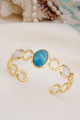 Pulseira rígida - Banhado a ouro amarelo, pedras de lua e larimar