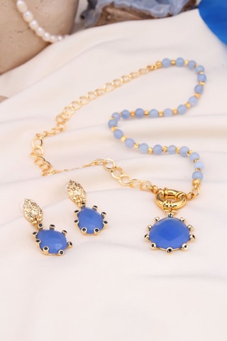 Conjunto - Banhados a ouro amarelo e águas-marinhas