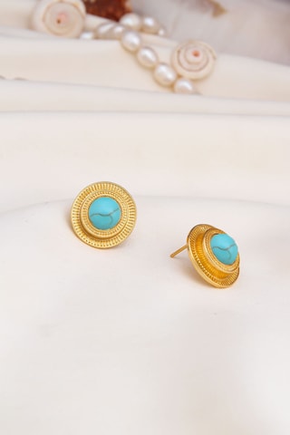 Brincos - Banhado a ouro amarelo e turquesas