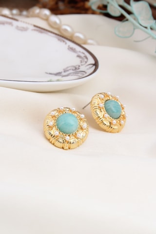 Brincos - Banhado a ouro amarelo e amazonites