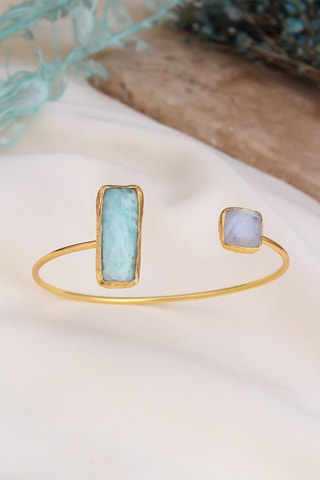 Pulseira rígida - Água-marinha e pedra da lua