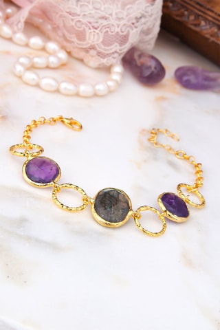 Pulseira banhada a ouro amarelo Ametista e labradorite