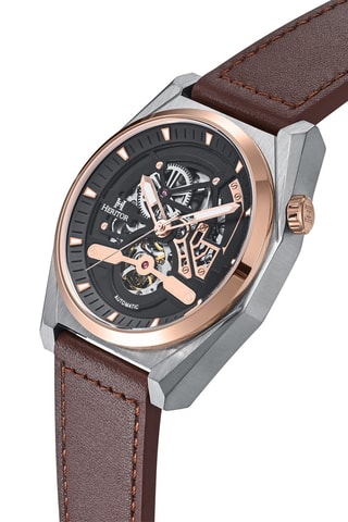 Montre automatique en cuir Amadeus - Heritor Automatic - Marron - Silver/Rose Gold