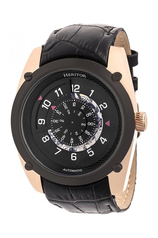 Montre automatique en cuir Daniels - Noir et doré rose