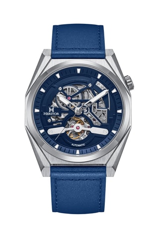 Montre automatique en cuir Amadeus - Heritor Automatic - Bleu - Silver/Blue