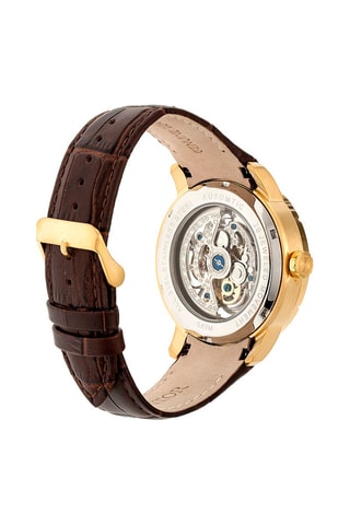 Montre automatique en cuir Ryder - Marron et doré