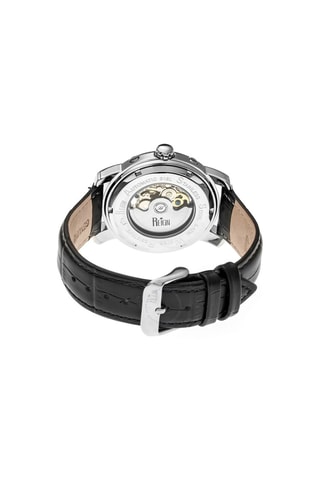 Montre squelette automatique japonaise en cuir - Noir et argenté