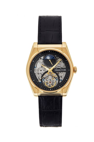 Montre automatique en cuir Daxton  -  Noir et doré