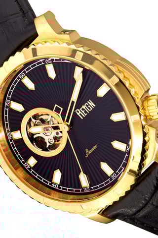 Montre automatique en cuir Bauer - Noir et doré