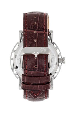 Montre automatique en cuir Stavros - Marron foncé et argenté - Reign