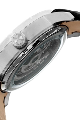 Montre automatique en cuir Ryder - Noir et argenté