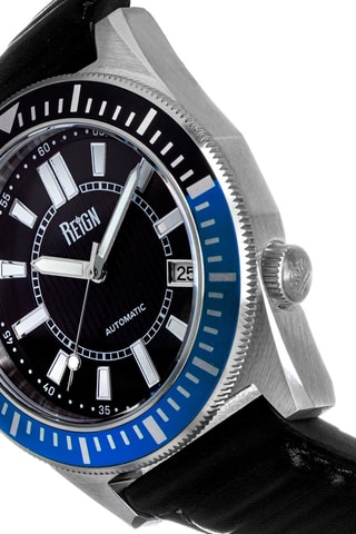 Montre automatique en cuir Francis  - Noir et bleu canard