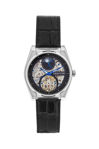 Montre automatique en cuir Daxton -  Noir et argenté