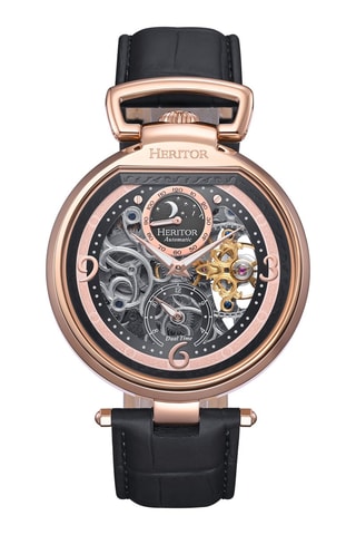 Montre automatique en cuir Lincoln - Noir et doré rose