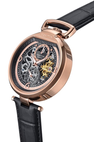 Montre automatique en cuir Lincoln - Noir et doré rose