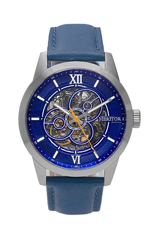 Montre automatique en cuir Jonas - Bleu et argenté