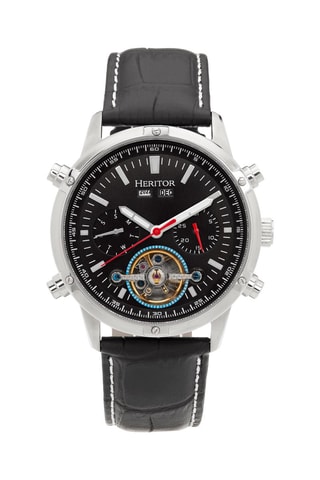 Montre automatique en cuir Wilhelm - Noir et argenté