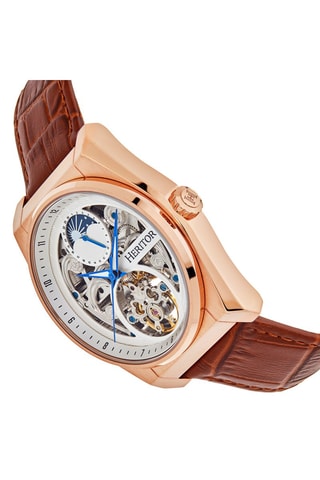 Montre automatique en cuir Daxton  -  Marron et doré rose
