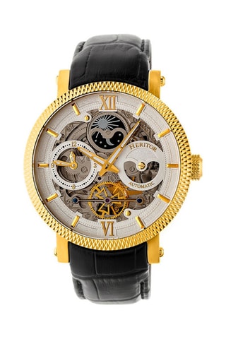 Montre automatique en cuir Aries -  Noir et doré