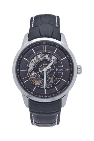 Montre automatique en cuir Davies - Noir et argenté