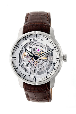 Montre automatique en cuir Ryder Marron et argenté