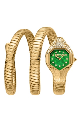 Relógio de quartzo em aço e cristais checos - Dourado e verde