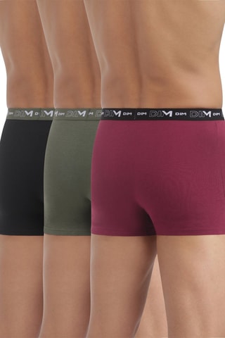3 boxers Stretch - Bordeaux, noir et kaki - Dim