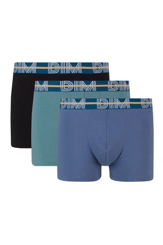 3 boxers Dim Powerful - Bleu jacinthe, vert et noir