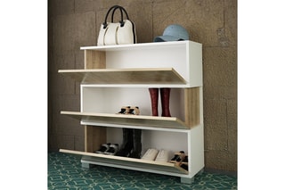 Meuble à chaussures - Blanc et imitation noyer