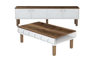 Ensemble salon meuble TV et table basse Bohem 854 - Blanc et imitation bois