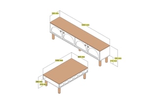 Ensemble salon meuble TV et table basse Bohem 854 - Blanc et imitation bois