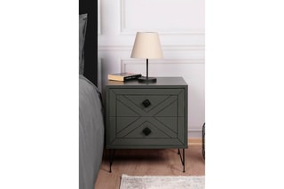 Table de chevet 2 tiroirs Anthracite et noir