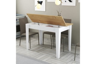 Table à manger avec coffre Blanc et imitation bois clair