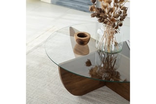 Table basse - Structure en bois massif - Plateau en verre trempé - 90 x 30 x 90 cm