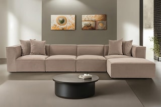 Canapé angle droit Sora - Beige - 4 à 5 places - Revêtement en lin