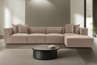 Canapé angle droit Sora - Beige - 4 à 5 places - Revêtement en lin