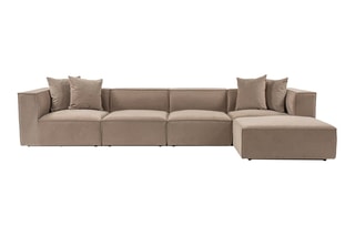 Canapé angle droit Sora - Beige - 4 à 5 places - Revêtement en lin