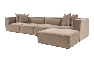 Canapé angle droit Sora - Beige - 4 à 5 places - Revêtement en lin