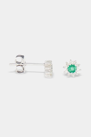 Puces Marguerite Emeraude - Or blanc, diamants et émeraudes