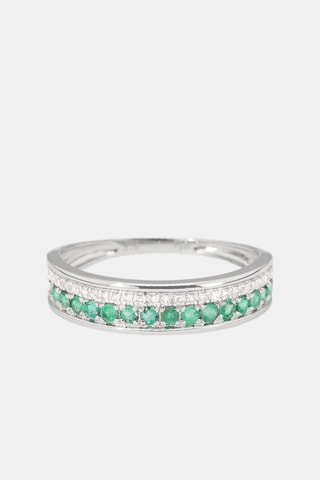 Anel Double Voie - Ouro branco, diamantes e esmeraldas