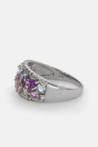 Anel Blueymix - Ouro branco, diamantes, ametistas, tanzanites e topázios