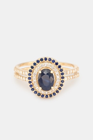 Anel Firenzi Nouvelle - Ouro amarelo, diamantes e safiras