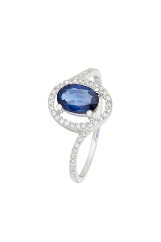 Verlovingsring Sapharin - Witgoud, Diamanten 0,13 Karaat/43 en Saffier 0,95 Karaat