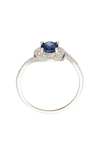 Verlovingsring Sapharin - Witgoud, Diamanten 0,13 Karaat/43 en Saffier 0,95 Karaat