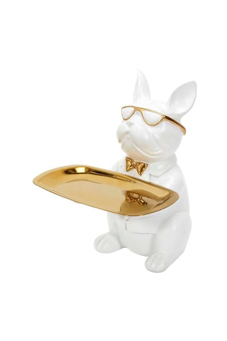 Escultura Bulldog Branco e dourado - 23 cm