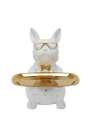 Escultura Bulldog Branco e dourado - 23 cm