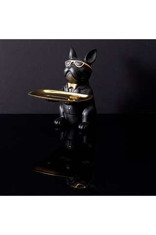 Escultura Bulldog Preto e dourado - 23 cm