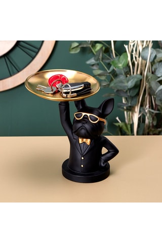 Escultura Bulldog Preto e dourado - 21 cm
