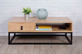 Mesa de centro 1 gaveta  Natural e preto